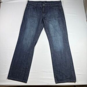 Alfani Mens Straight Leg Dark Wash Blue Denim Jeans 38x32 Relaxed Fit